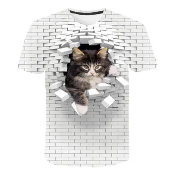 

Men 3D Cat Wall Print Casual Harajuku Women T-Shirt Summer Short Sleeve O-neck Quality Tee boys grils Clothes Top Female T Shirt