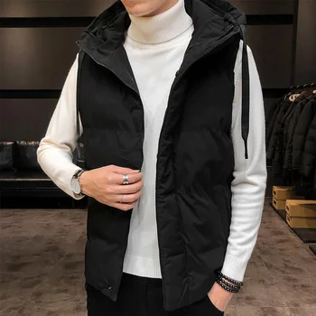 

Mens Work Vests Waistcoat Winter Sleeveless Jacket Men Casual Down Vest Men Warm Thick Hooded Coats Male Cotton Pad Men's Work