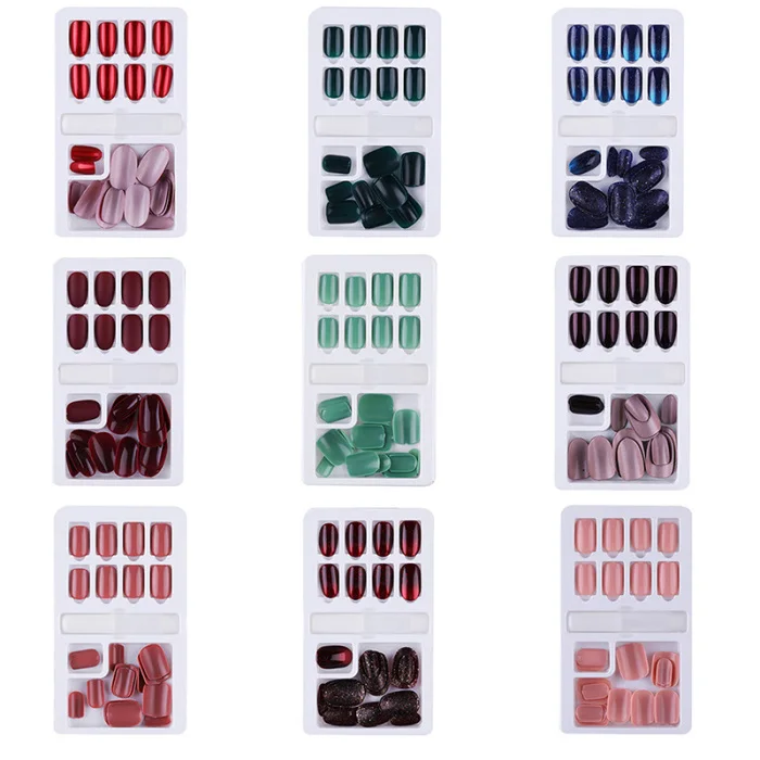 Hot sale 24pcs Reusable Stick-On Nails Tips Removable Wearable Fake Nail Manicure Accessories Kits fre