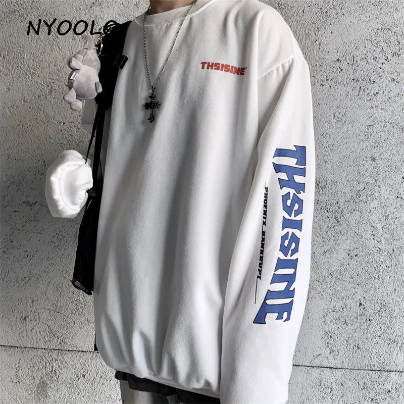 NYOOLO Harajuku, уличная одежда, с буквенным принтом, теплая толстовка, Осень-зима, с длинным рукавом, с круглым вырезом, пуловеры, флисовая Толстовка для женщин и мужчин