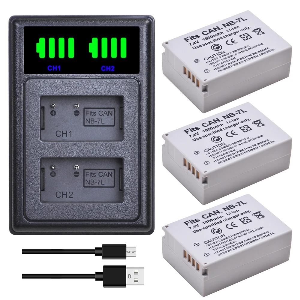 3x 1800mAh NB 7L Battery BNB 7L NB7L ateria + LED USB Dual Charger with