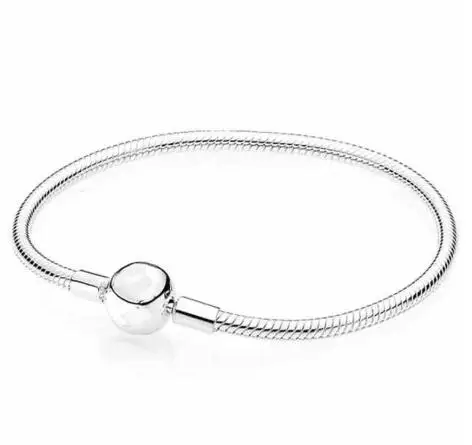 Подлинный 925 пробы серебряный браслет Moments, гладкий шар, застежка, змеиная цепочка, базовый браслет, подходит для женщин, бусина, шарм, модное ювелирное изделие