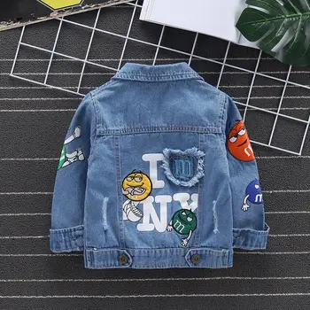 

Spring Boys Jacket Boy Coat Kid Autumn Denim Unisex Full Patchwork Letter Hole Kids Girl Cartoon Jeans Tops Child Outerwear Coat