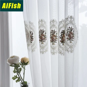 

Pink Simple Embroidery Mirror Flower Tulle Curtain Bedroom Living Room White Wild Window Screen Decoration Custom WP243-3