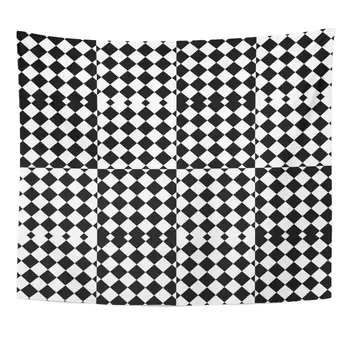 

Alternating Design with Black White Squares and Rhombuses Optical Effect Tartan in Op Style Angular Tapestry Home Decor