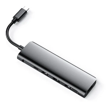 

5 in 1 Laptop Docking Stations Aluminum Alloy Housing Extension Dock Type-C to USB-C 3 USB3.0 HDMI PD Converter Splitter