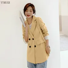 2020 new casual women's jackets feminine Stylish Loose Double-Breasted Yellow Lady Blazer Temperament small suit Female