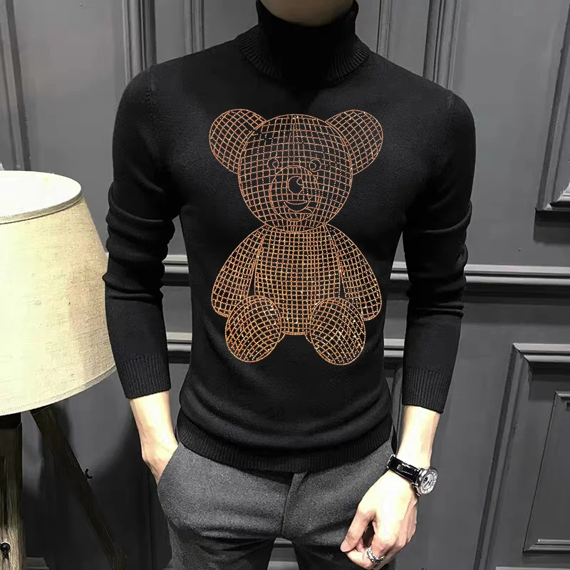 

New Autumn / Winter Men's Turtleneck Sweater Trend Fashion Hot Diamond Comfortable Classic Knitted Oversized Tops