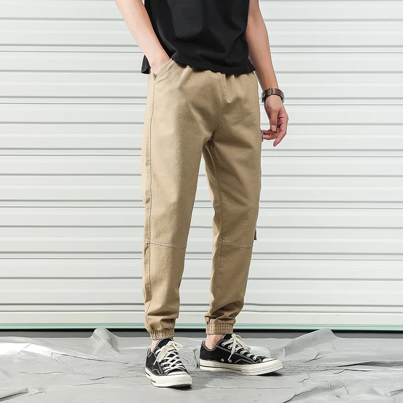 Красивые мужские весенне-осенние штаны-шаровары цвета хаки с карманами в стиле хип-хоп, мужские повседневные свободные штаны в Корейском стиле, большие размеры 5XL, одежда для бега