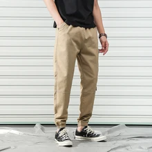 Красивые мужские весенне-осенние штаны-шаровары цвета хаки с карманами в стиле хип-хоп, мужские повседневные свободные штаны в Корейском стиле, большие размеры 5XL, одежда для бега