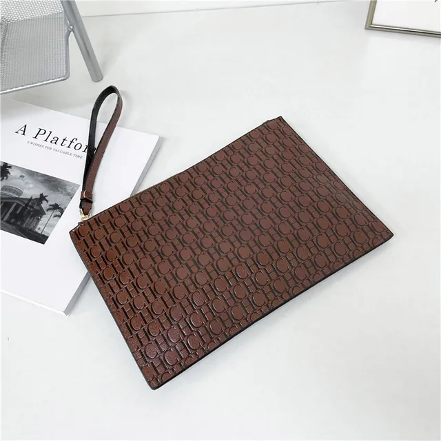 2021 New Luxury Brand CH Clutch Unisex High-quality CH Letter Pattern Clutch luxury envelope leather business clutch purse Two coffee