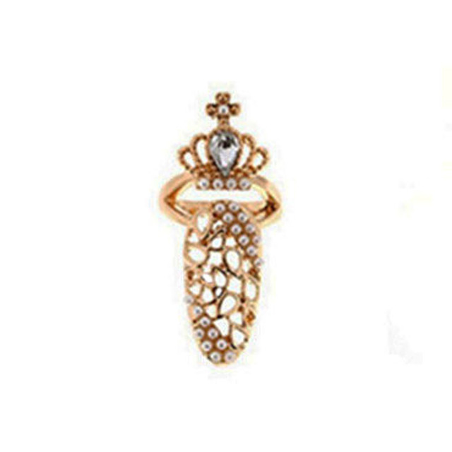 Flower Lady Rhinestone Fingernail Protective Fashion Jewelry Bowknot Crown Nail Ring Crystal Finger Nail Rings For Women