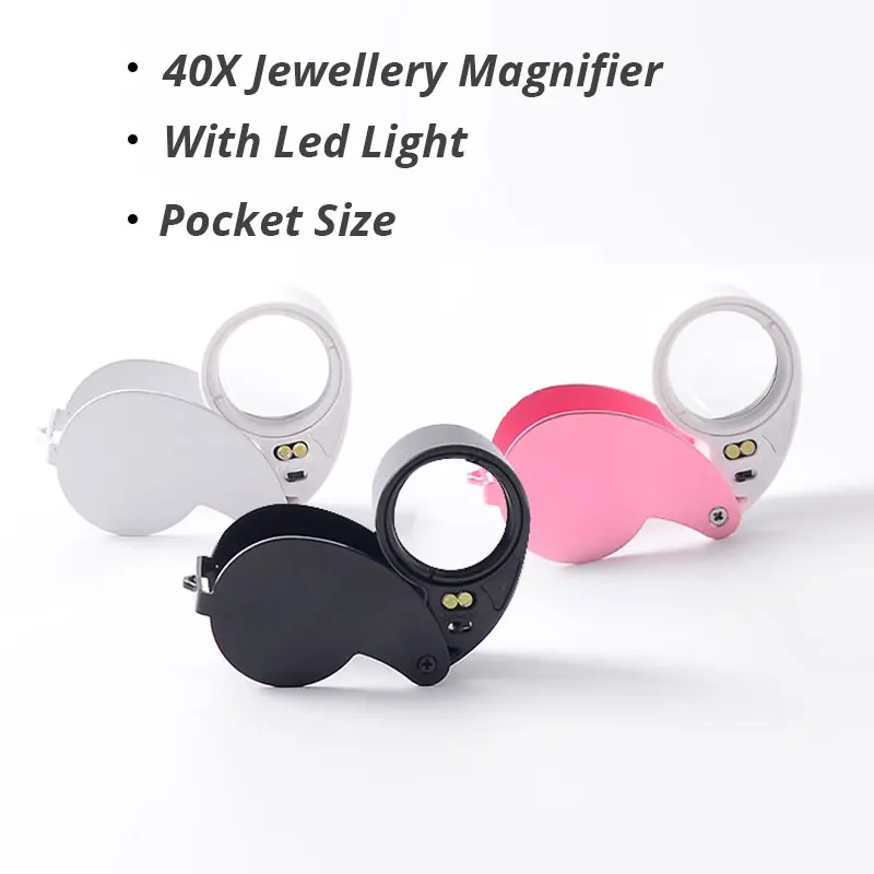 Full Metal Foldable Identification Jewelry Magnifier Mg21011 with LED Lamp  40X25mm - China Magnifier, Loupe