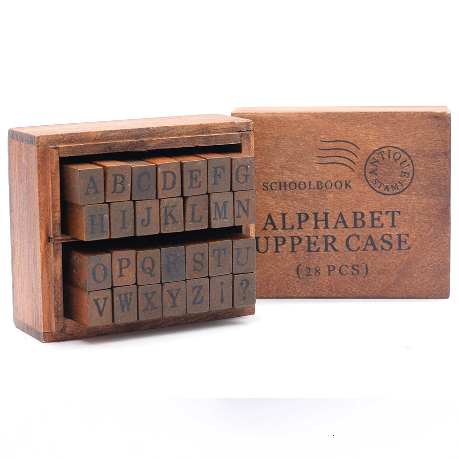 

28pcs Wooden Alphabetic Seal DIY Handwriting Alphabet Letter Stamp Retro Vintage Craft Wooden Box Alphabet Number Stamp