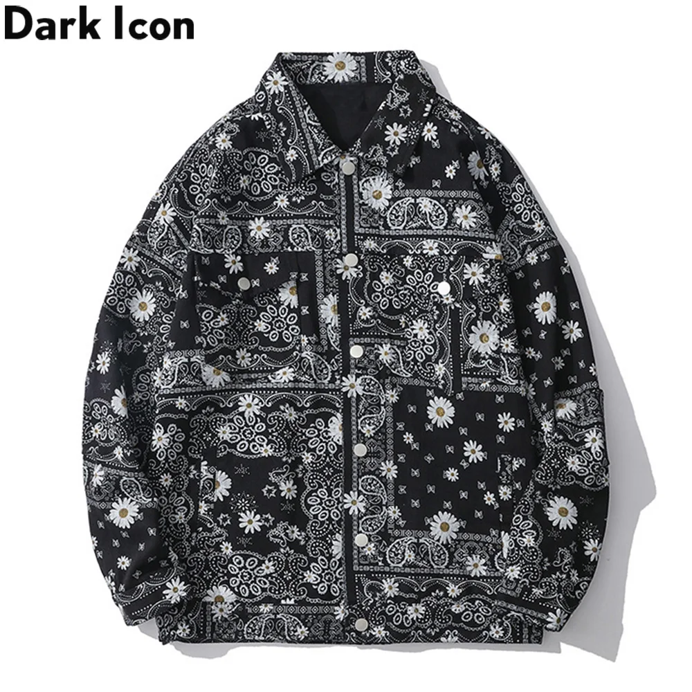 DARK ICON Bandana Jean Jacket Men Women Streetwear Men's Jacket Denim Jackets 2020 New Arrivals Man Clothing DARK ICON Bandana Jean Jacket Men Women Streetwear Men's Jacket Denim Jackets 2020 New Arrivals Man Clothing