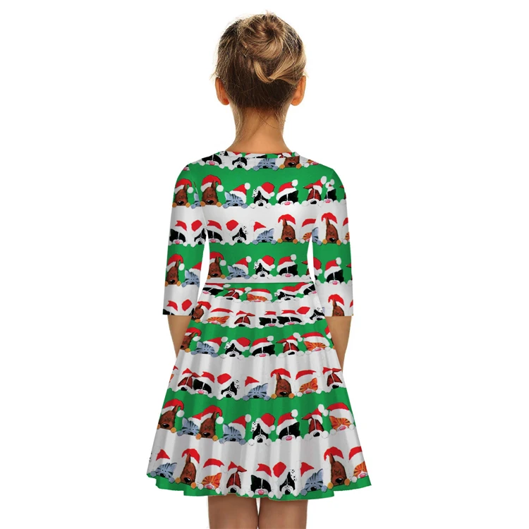 Платье для девочек рождественское платье для девочек с короткими рукавами и принтом кота Рождественская одежда для детей от 10 до 12 лет Детские платья для девочек, костюм принцессы