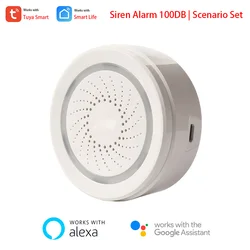 Tuya Smart Life – détecteur de sirène sans fil, wi fi, USB, 100db, son et lumière, alerte PIR, capteur de porte, lien, ensemble de scénarios, Alexa et Google 