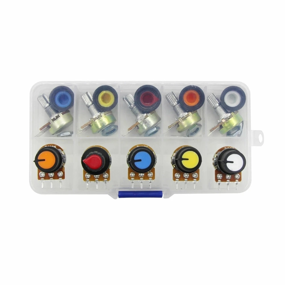 WH148 Potentiometer Kit B1K 2K 5K 10K 20K 50K 100K 250K 500K 1M 15mm Linear Taper Rotary Potentiometer Resistor Set 3pin WithCap linear potentiometer rotary potentiometer potentiometer kit adjustable resistor