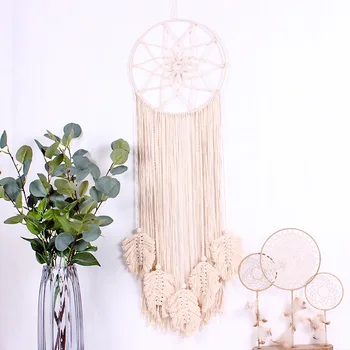

Ms7358 New Style Beige Hand Knitted Leaf Dreamcatcher chun mian sheng Weaving Home Hanging Decoration Party Gift