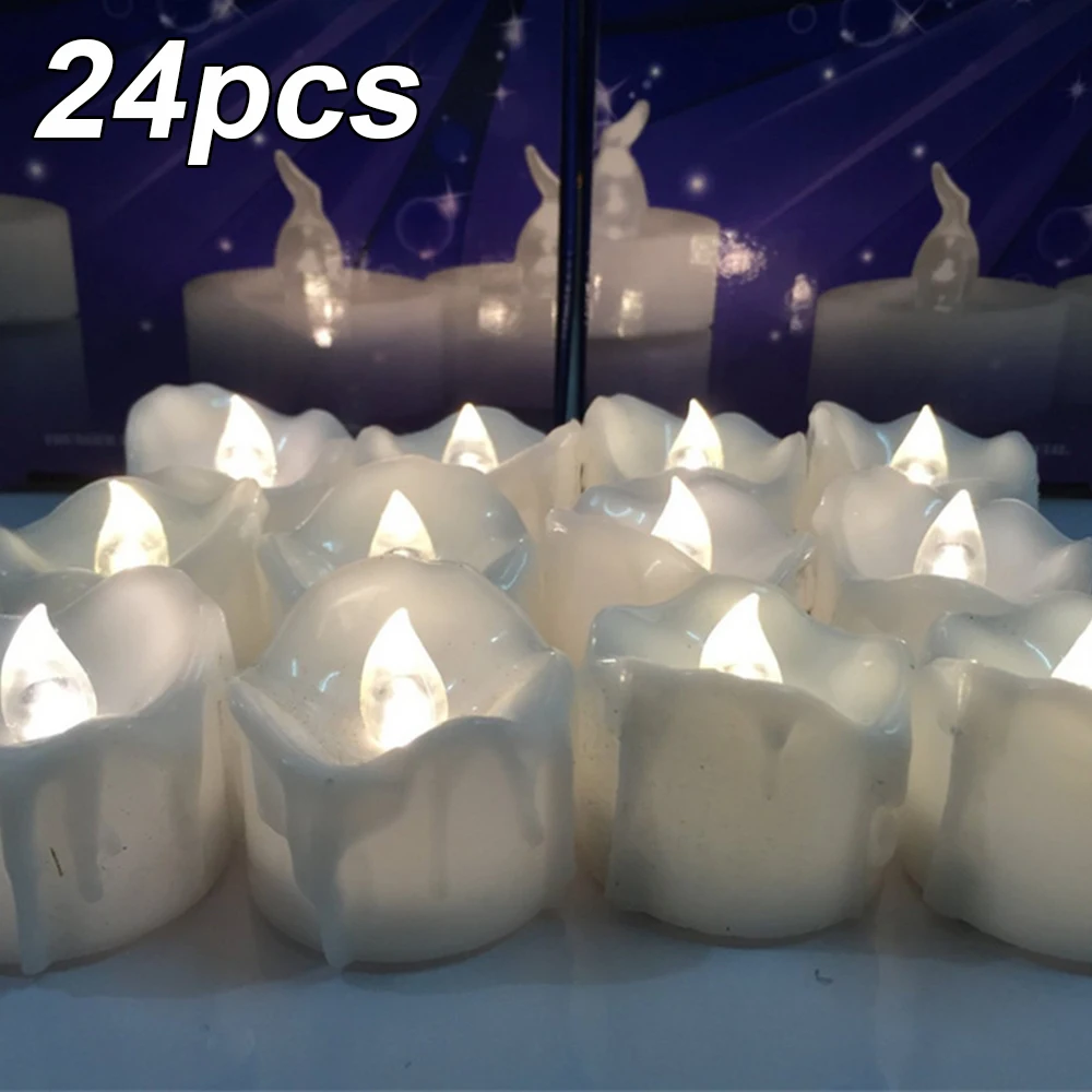 Top Selling 24 PCS Electric Plastic Candles For Christmas Halloween Built-In 1 CR2032 Battery 4.3* 3.6cm Wedding Decoration