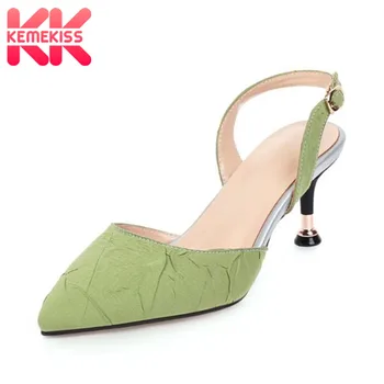 

KemeKiss Buckle Plus Size 33-43 Women Sandals Summer Pointed Toe Women Shoes Metal Thin Heel Casual Travel Party Footwear