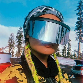 

Super Big One Piece Frame Shield Sunglasses For Women New Brand Sun Protection Glasses Female Black Mirror Uv400 Oversize Shades