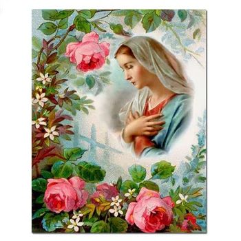 

Full diamond painting Religious 5D DIY Square Round diamond embroidery Virgin Mary Flowers