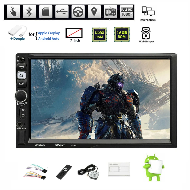 7"2 Din GPS Android Car Radio+Carplay Airplay TF BT WIFI FM Mirror Link iOS Siri