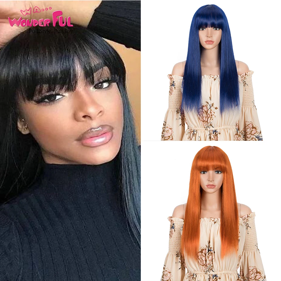 

Wonderful Straight 30 Inch Human Hair Wigs With Bangs Full Machine Made Wigs Colored blonde burg Brazilian Remy Hair Wig