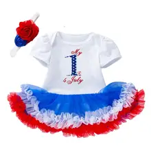 

Summer Dress 2021 Stars and Stripes Dress Independent's Day Clothes Set 4th of July Dress Kids Dresses with Headband