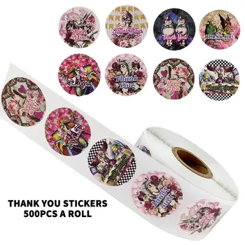 

8 Styles Thank You Stickers Seal Labels with Round Gothic Cartoon Stickers for Scrapbooking Gift Decoration Stationery Stickers