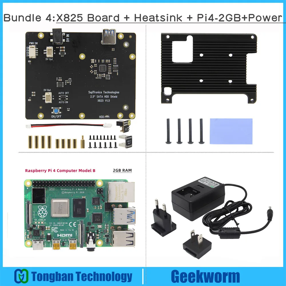 Bundle 4 Raspberry Pi 4X825 2,5 дюймов SATA HDD/SSD Плата расширения памяти+ встроенный радиатор с вентилятором для Raspberry Pi 4 Модель B - Цвет: Bundle 4