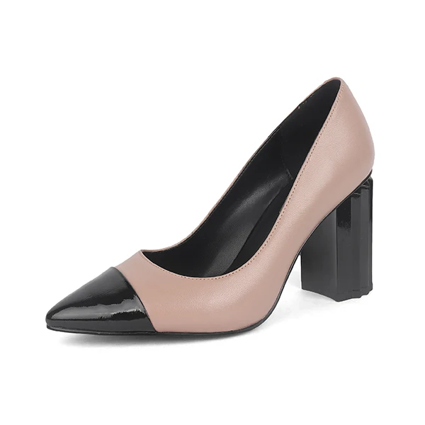 Apricot RJN Sexy Pointed Toe Pumps Stylish Mixed Color Strange Style Super High Square Heel Sheepskin Slip-On Shallow Well Shoes R01 - Цвет: Apricot
