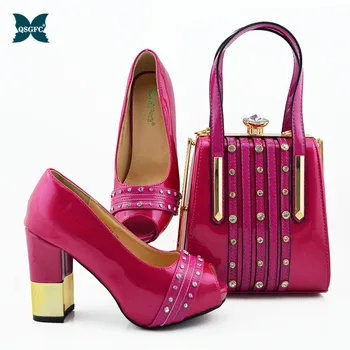 

Fuchsia Color Italian design Shoe with Matching Bags High Quality African Shoe and Bag Set for Party In Women Shoes and Bag Set