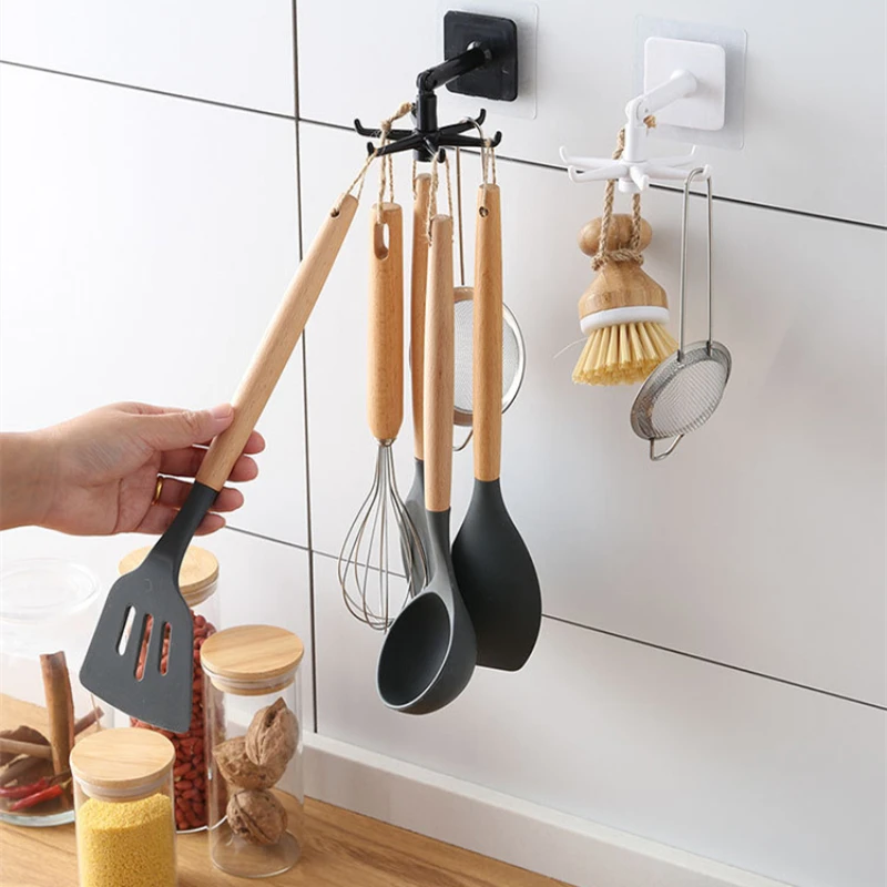 Kitchen Hooks Kitchen Utensil Hanger with 6 Hooks, Multi Purpose 360