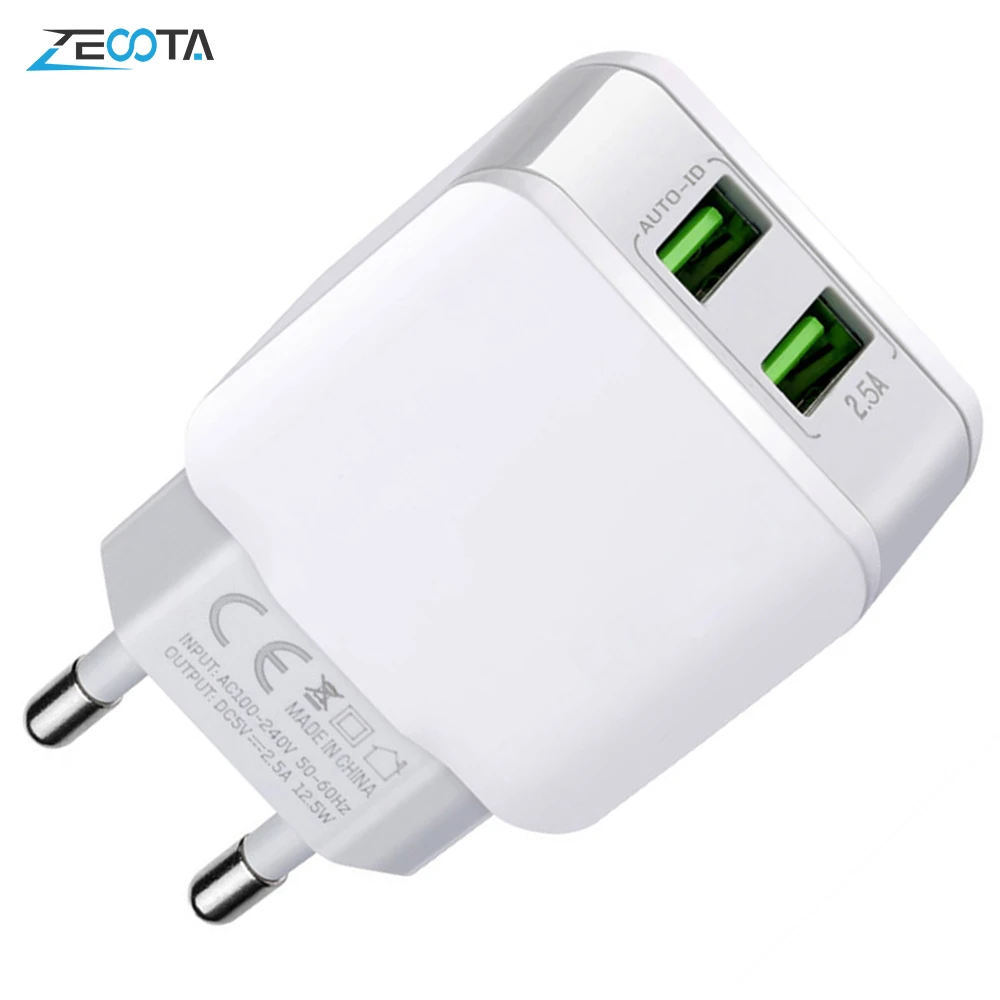 

Smart USB Cell Phone Charger Travel Wall Adaptor Dual USB Fast Charging Adapter EU Plug for IPhone Samsung Xiaomi Tablet Huawei