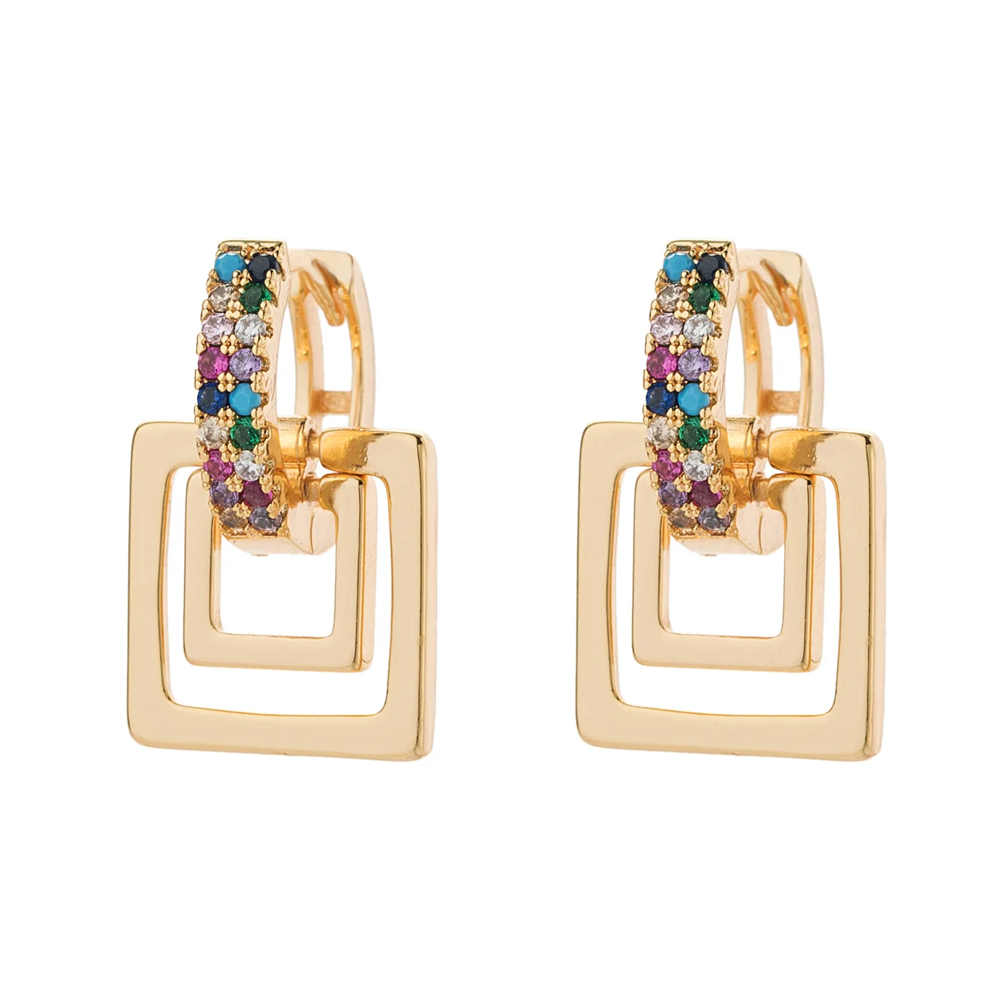 New Arrival Alloy Zircon hoop Earring Geometric Rainbow Crystal Jewelry Fashion Retro Gold Hollow Out Earring Birthday Gift - Окраска металла: 5