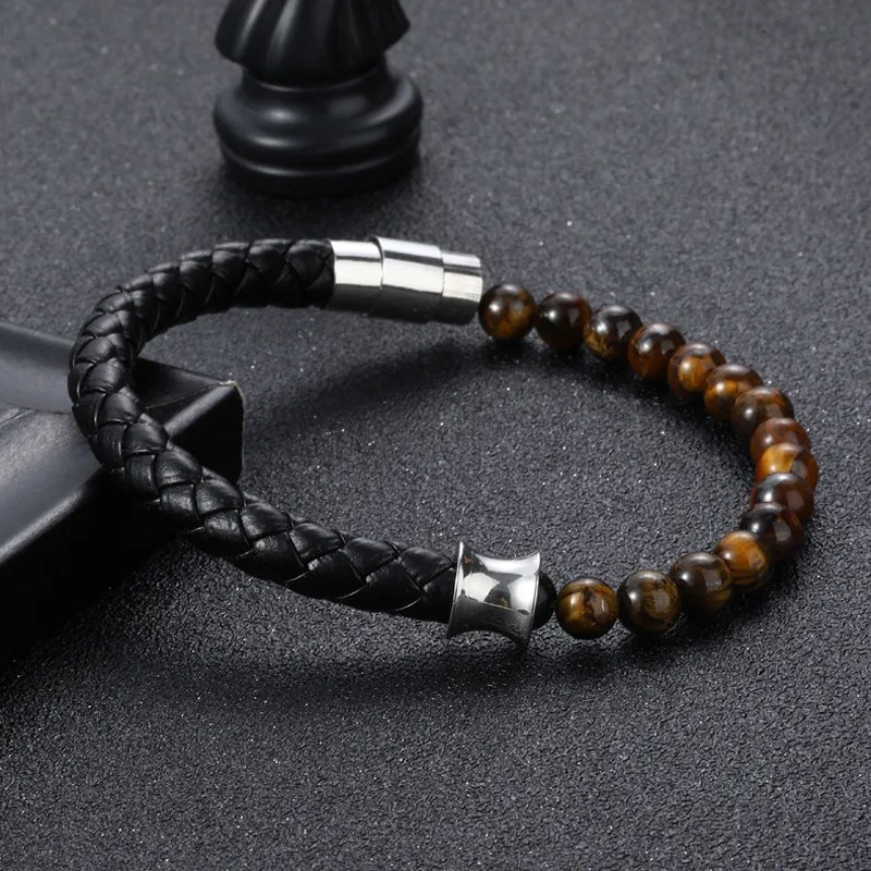 yellow tiger eye NIUYITID кожаный браслет с тигровым глазом для Мужчин, Ювелирные изделия из сплава с магнитной пряжкой, подарок на день рождения - Окраска металла: yellow tiger eye