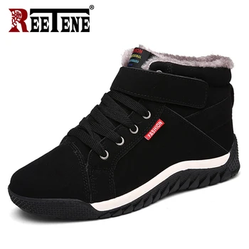 

REETENE Flock Winter Men Boots Fur Warm Snow Boots Men High Quality Fashion Men Shoes Comfortable Men'S Winter Footwear 39-48