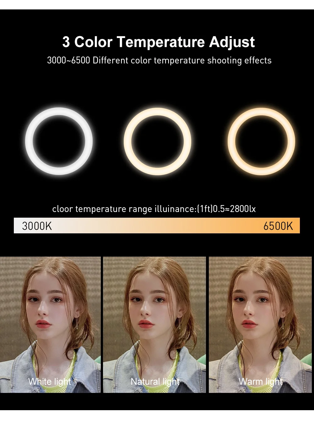 Новая фотография с регулируемой яркостью светодиодный Selfie кольцевой свет 3000-6500K светодиодное световое кольцо для макияжа видео для студий с живым звуком с треножный Штатив для телефона