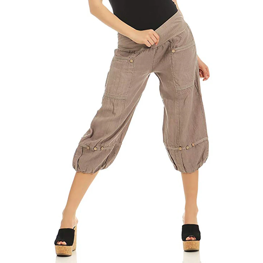 Adisputent Solid Pants Women Loose Wide Leg Pants Capris Bloomer