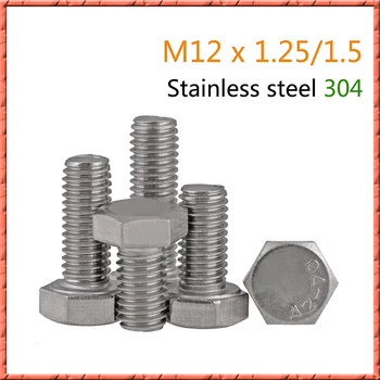 

10-20pcs/lot M12*1.25/1.5 *L Stainless steel hex screws Fine teeth Hex head bolts with Very fine teeth
