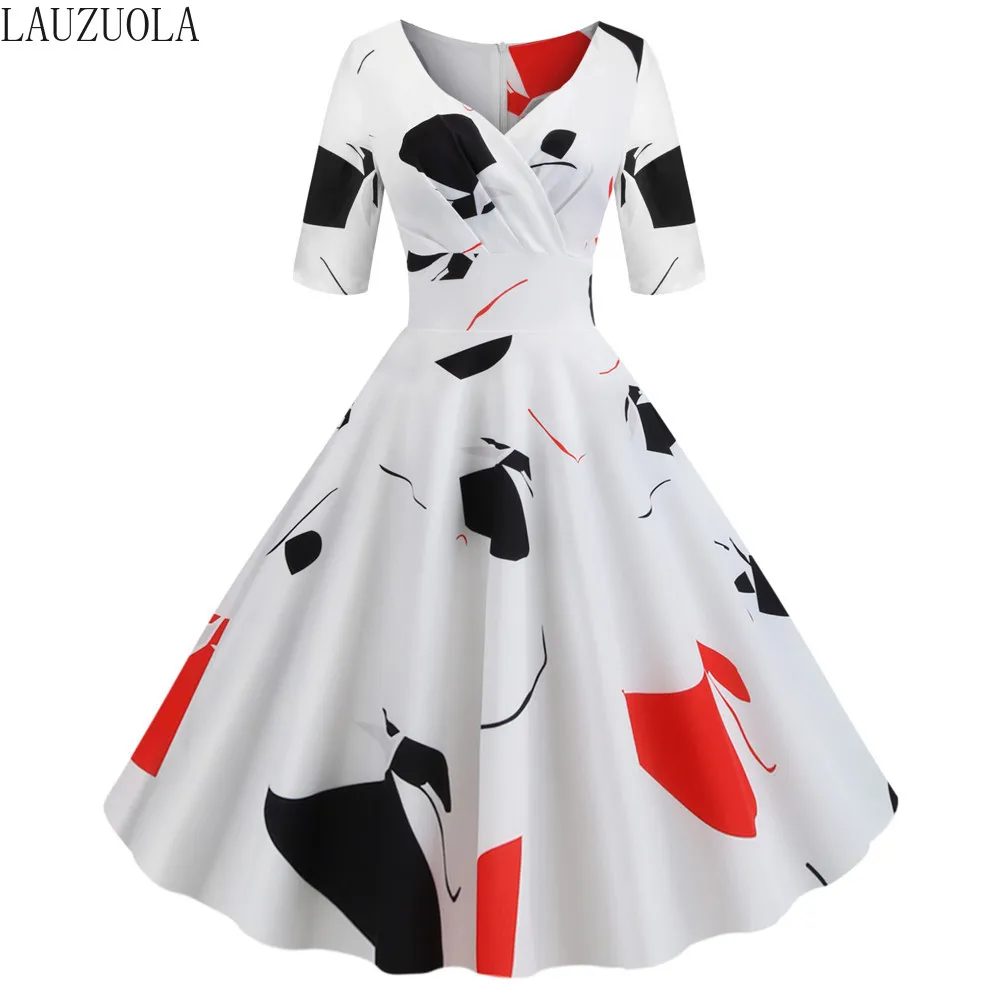 

Floral Print Summer Dresses 2019 Robe Femme Half Sleeve V-neck Retro 50s 60s Vintage Pinup Rockabily Autumn Wrap Dress A-line