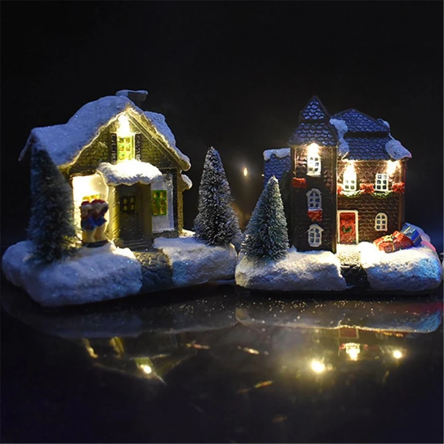 Christmas House Miniature Ornaments Battery Operated Light Up Village  Houses Collectible Mini Light Up Resin House Party Favors - AliExpress