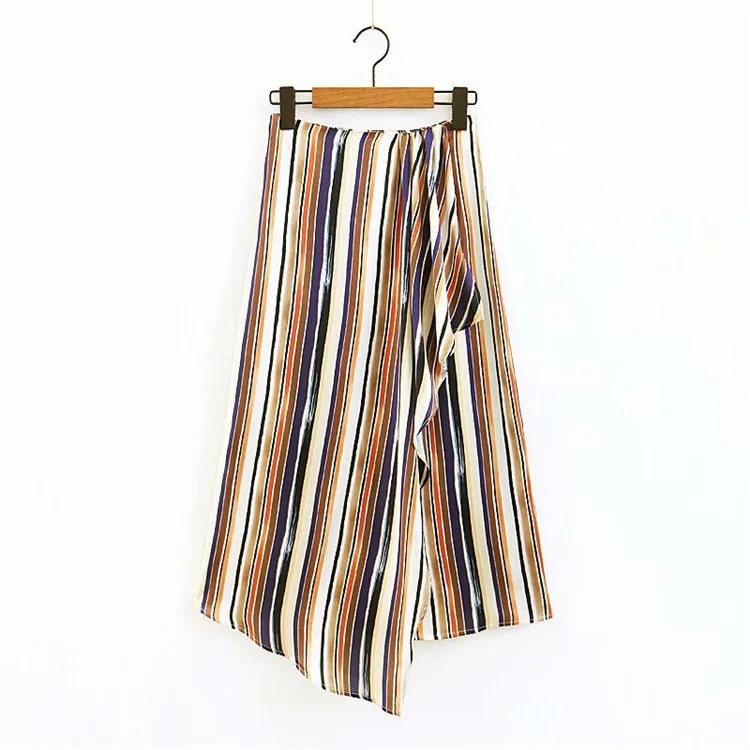 

Xl-1757 WOMEN'S Dress High-waisted Stripe Spell Color British Style Irregular Spring And Summer-Mid-length Skirt