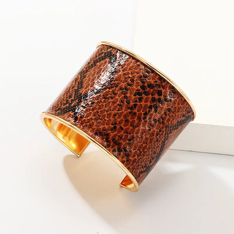 New Punk Leather Snake Print Big Bracelets For Women Bohemian Leopard Wide Cuff Bracelet&Bangle Fashion Jewelry Gifts