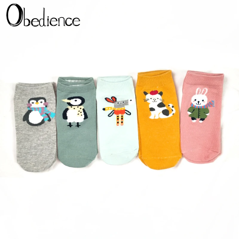 Хип-хоп женские хлопковые носки Розовые Желтые кошки Пингвин милые короткие носки до лодыжки повседневные животные ухо грил Sox