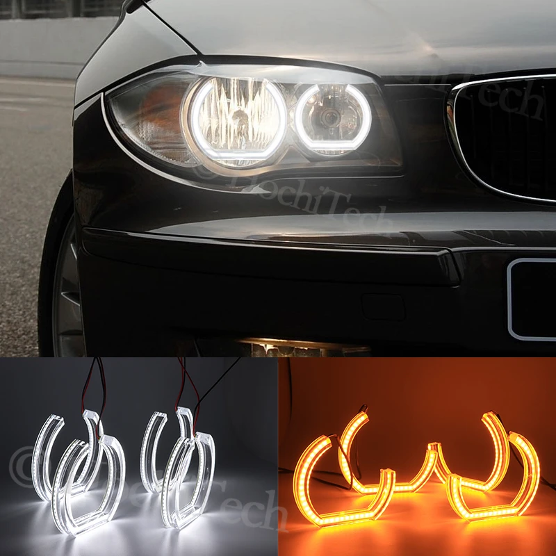Switchback Doppio Cristallo Bianco Ambra C Led Angel Eyes Halo Rings Per Bmw Serie 1 E81 E82 E87 E88 Faro Alogeno