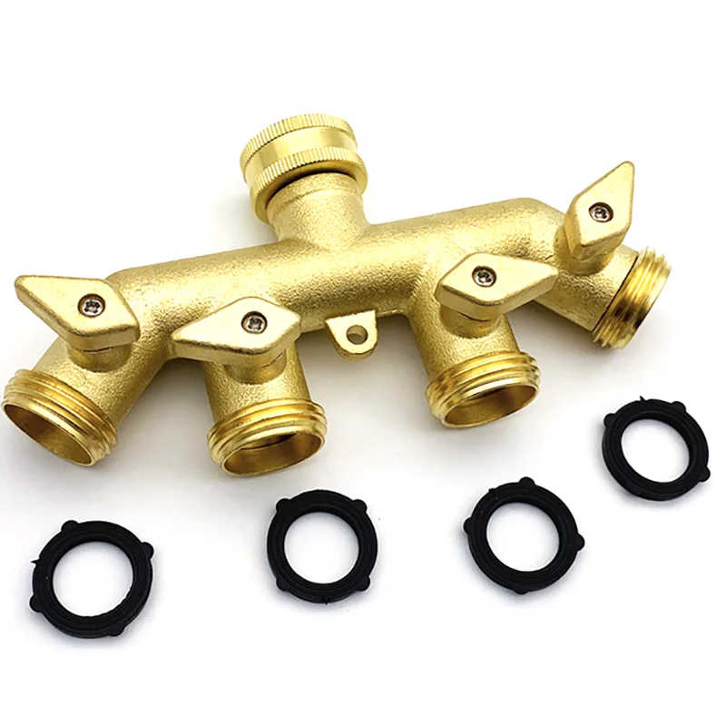 Solid Brass Heavy Duty Garden Hose Connector 4 Way Tap Splitter 3/4 inch Water Faucet Adapter Gardening Pipe Connectors