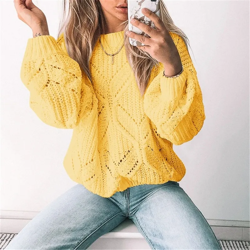 

2020 Autumn and Winter Sweater Women Knit Elastic Pullover Women Sweater and Pullover Women Solid Color Top Ladies Knitwear